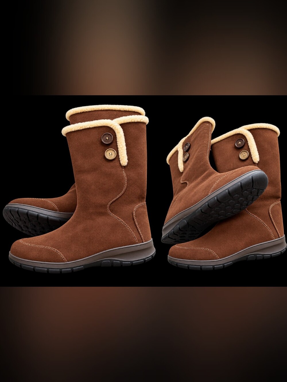 New Women's Brown Suede Winter Boots with Shearling Trim
